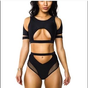 NWOT Bfyne Black Cutout Mesh High Waisted Bikini